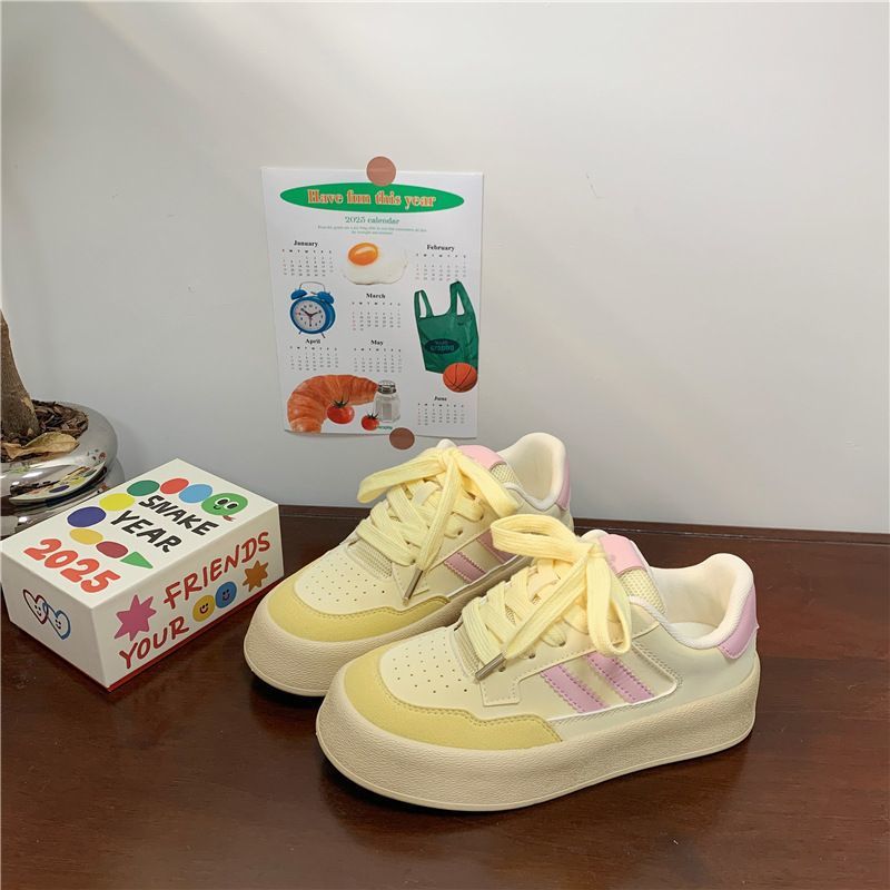 小众甜美厚底板鞋女款2025春秋季百搭德训鞋内增高休闲运动小白鞋详情1