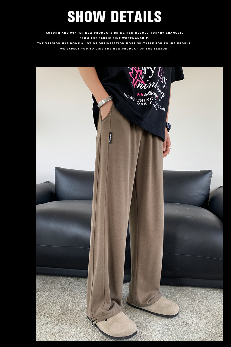 铜氨丝裤子男新款夏季冰丝垂感休闲裤宽松抽绳运动裤男士直筒长裤详情15