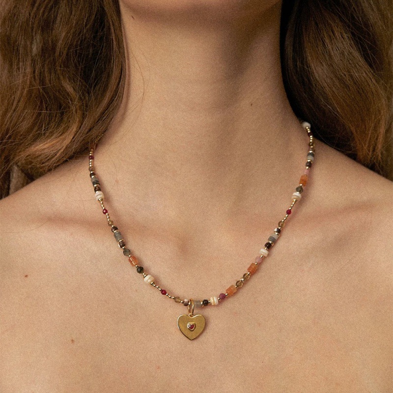 吴昕同款双层爱心天然石项链小众度假风独特简约叠戴高级感颈链女详情5