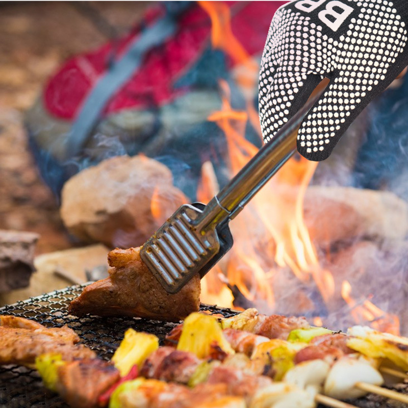 现货耐高温800度BBQ阻燃防火烧烤五指手套隔热硅胶微波炉烤箱手套详情15