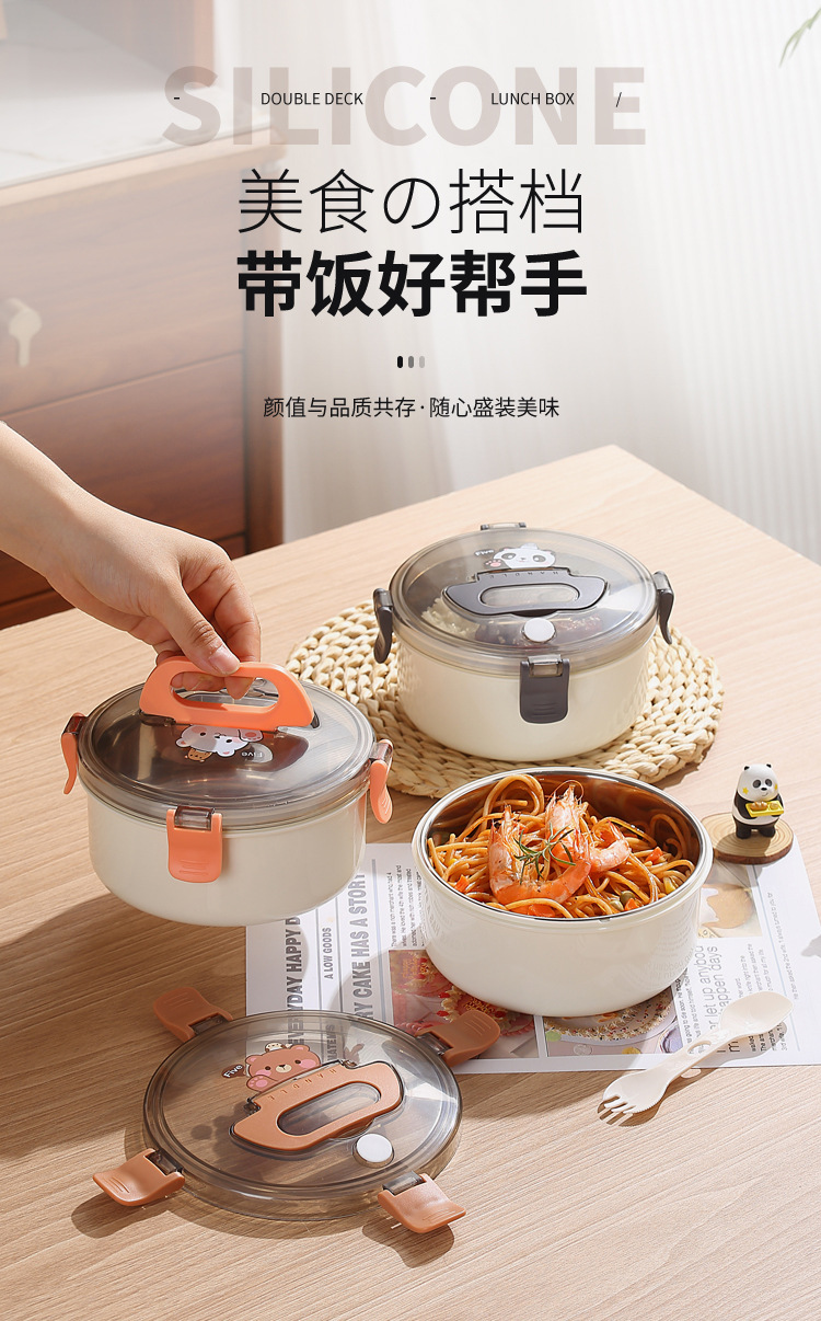 304 stainless steel cartoon lunch box, round with water filling and heating, student lunch box, portable outdoor fruit salad box pic 19