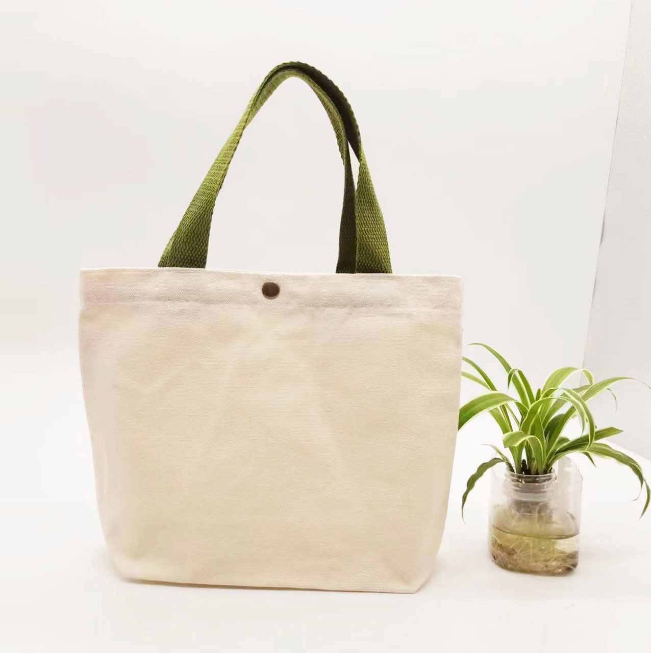 Blank hand-held canvas bag with snap fasteners, small DIY cute cartoon canvas bag, solid color export canvas hand-held bag pic 7