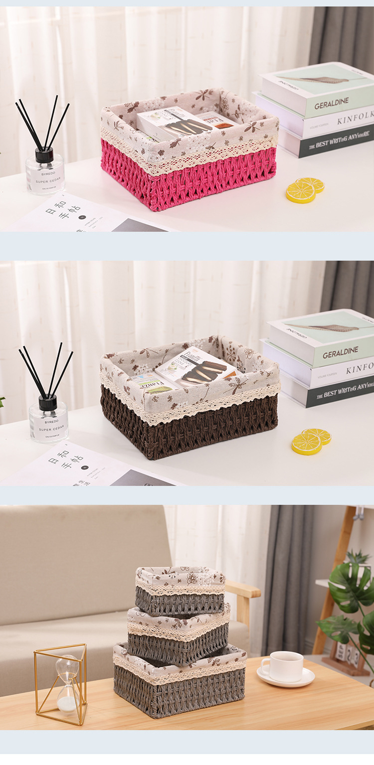 化妆品收纳盒茶几遥控器桌面布艺杂物简约零食篮客厅钥匙藤收纳筐详情9