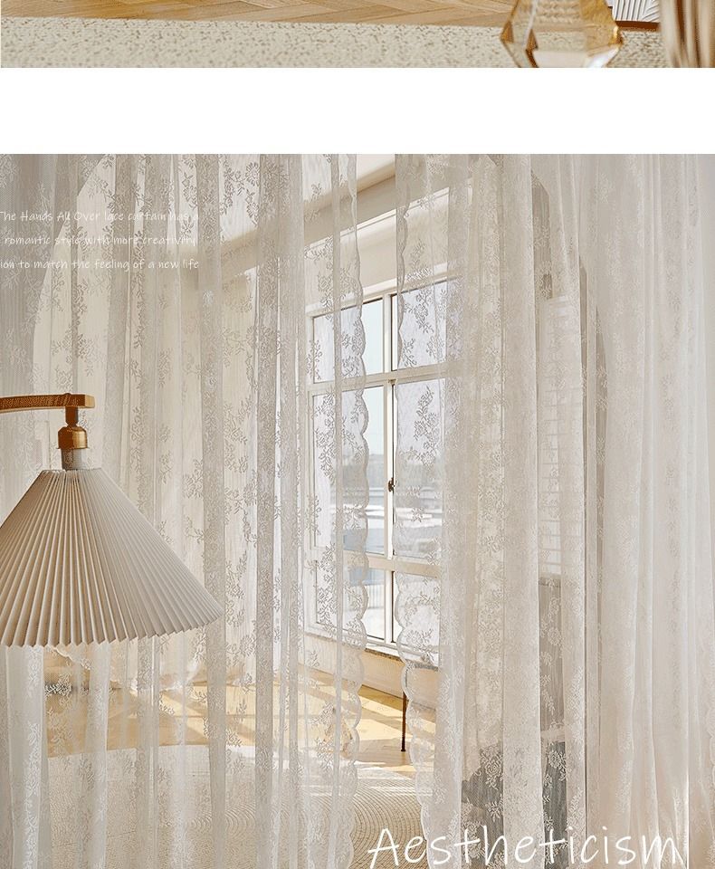 French-style country lace gauze, princess style kitchen partition window curtain, gauze curtain, white non-perforated Velcro curtain pic 9