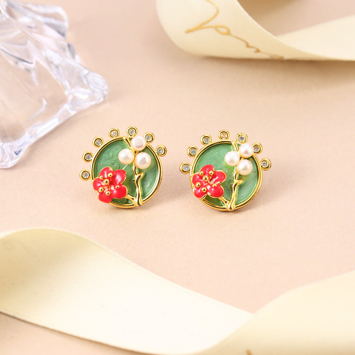 Fresh and new Chinese-style floral stud earrings for spring and summer, high-end enamel pearl earrings, retro Chinese-style tassel earrings for women pic 29