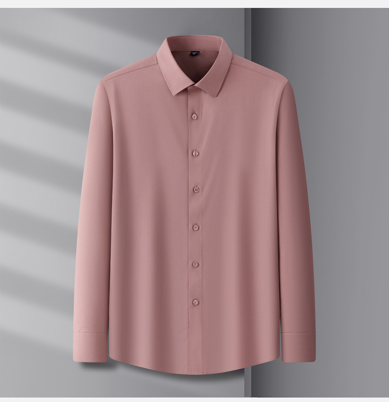 含桑蚕丝+莫代尔商务白衬衫男士长袖抗皱免烫职业工装蓝色衬衣详情14