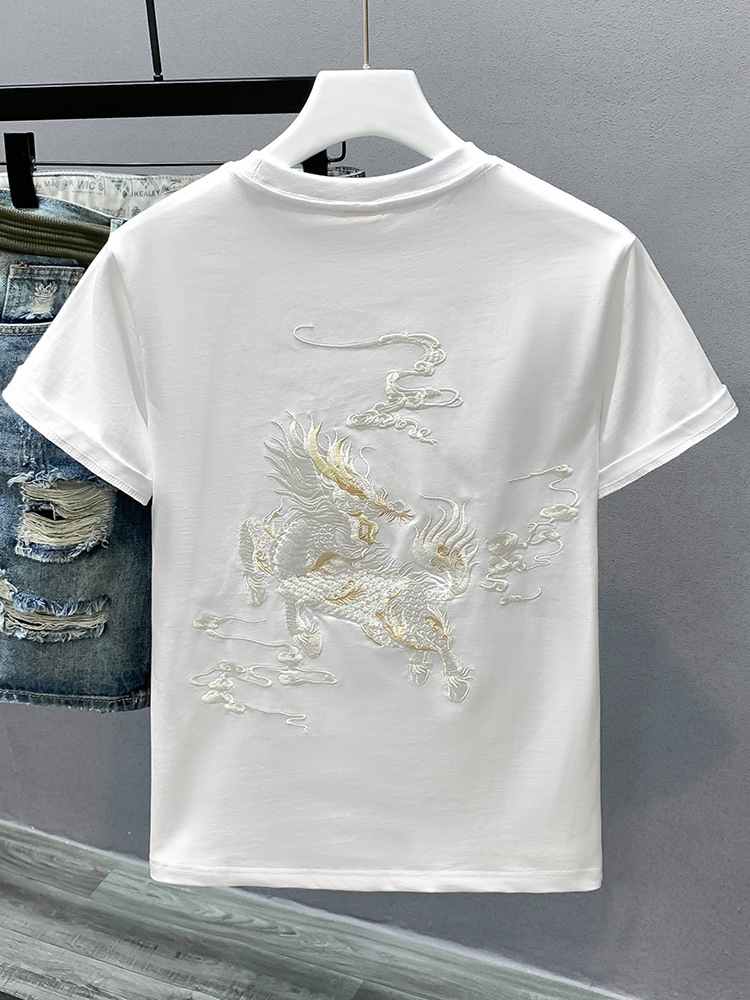 国潮牌中国民族风麒麟刺绣上衣男士宽松圆领百搭白短袖T恤国潮欧货详情11