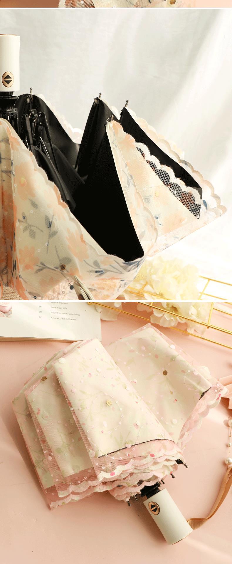 【新品】超甜美蕾丝全自动伞女神双层黑胶防晒防紫外线晴雨两用遮详情12