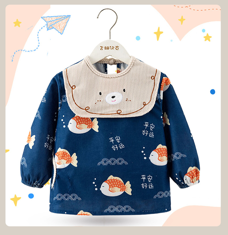 儿童罩衣秋冬季灯芯绒婴儿吃饭围兜罩衣宝宝防水防脏长袖反穿衣详情18