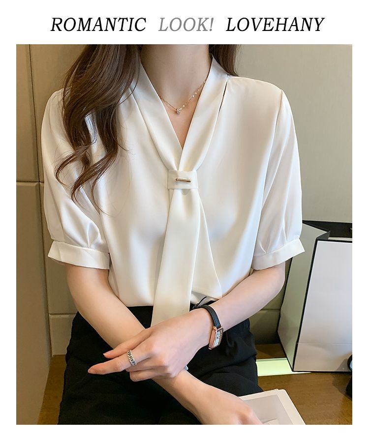 夏季短袖衬衫女装2024夏季新款气质蝴蝶结职业白领工作服短袖衬衣1详情11