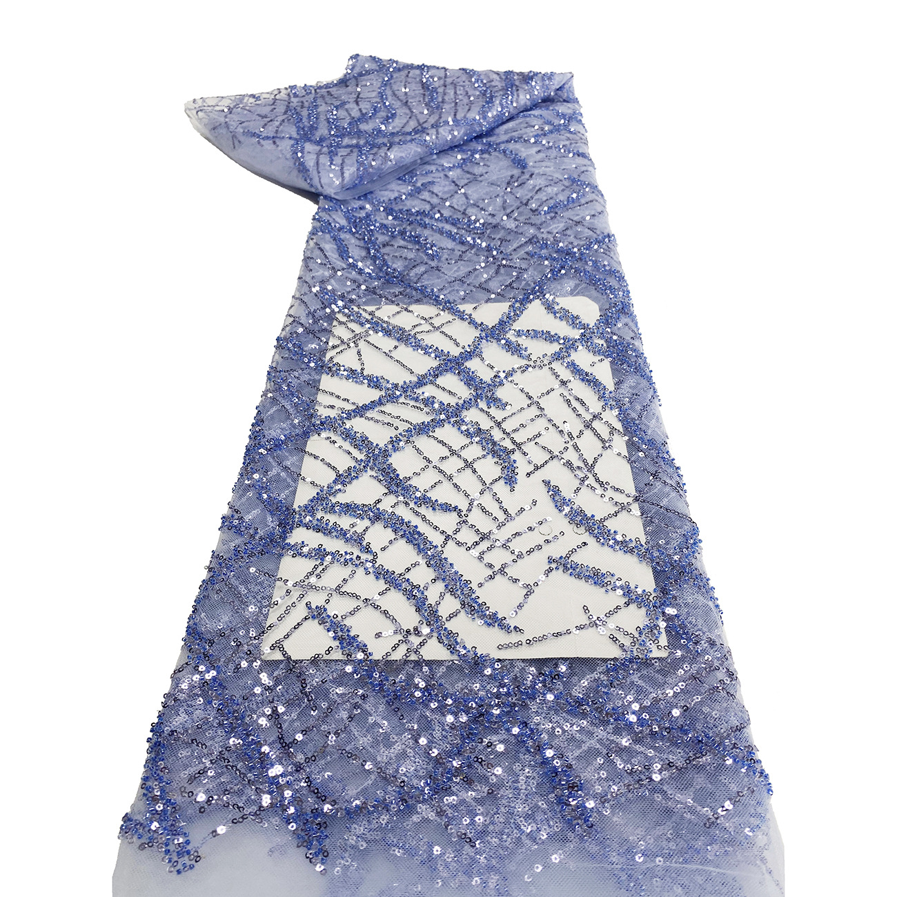 白色现货珠管珠子亮片绣花面料网布蕾丝绣花婚纱礼服面料市场专供详情7