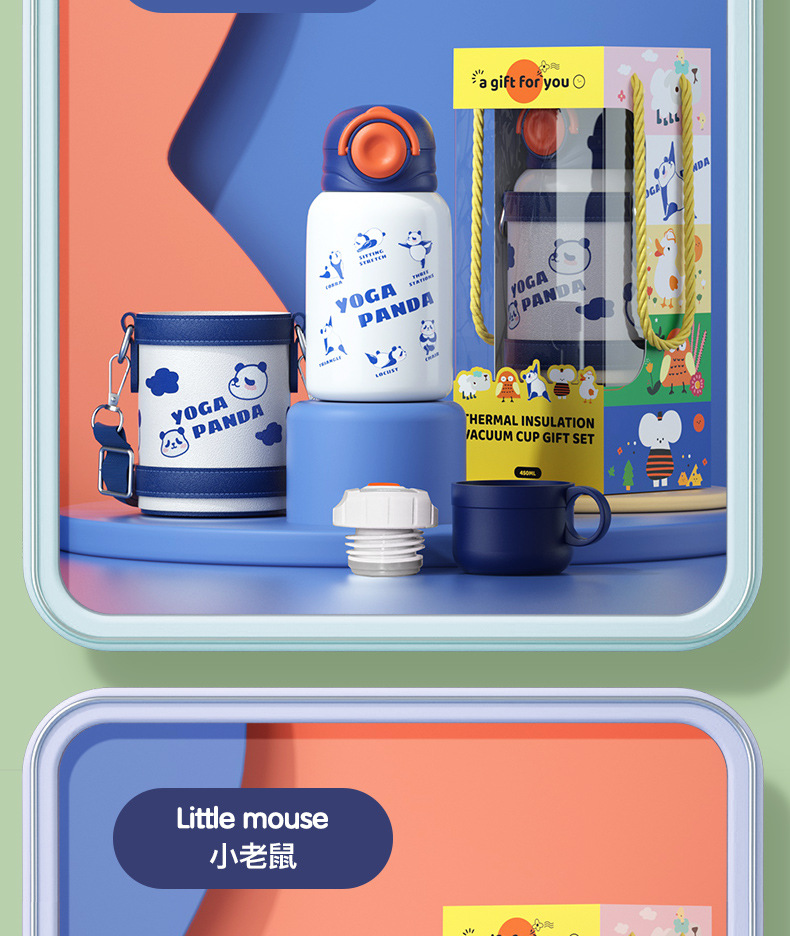 永康316L不锈钢儿童保温杯男女学生双盖水杯便携背带礼盒批发定制详情19
