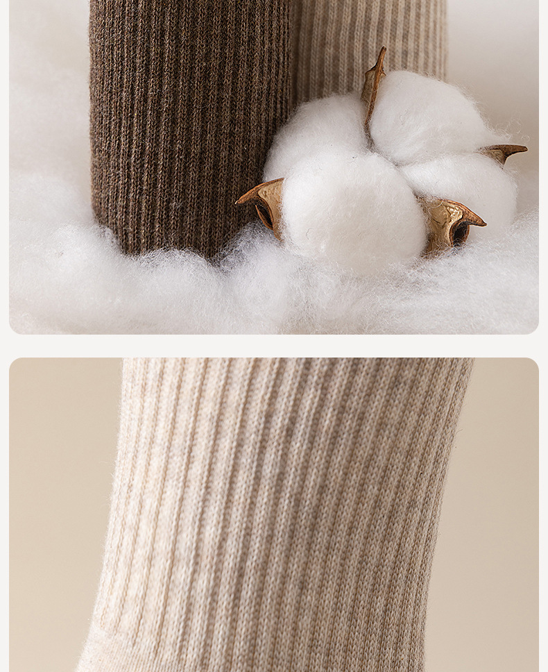 袜子纯棉女士秋冬季中筒无骨吸汗抗菌防臭白色长筒运动休闲袜批发详情24