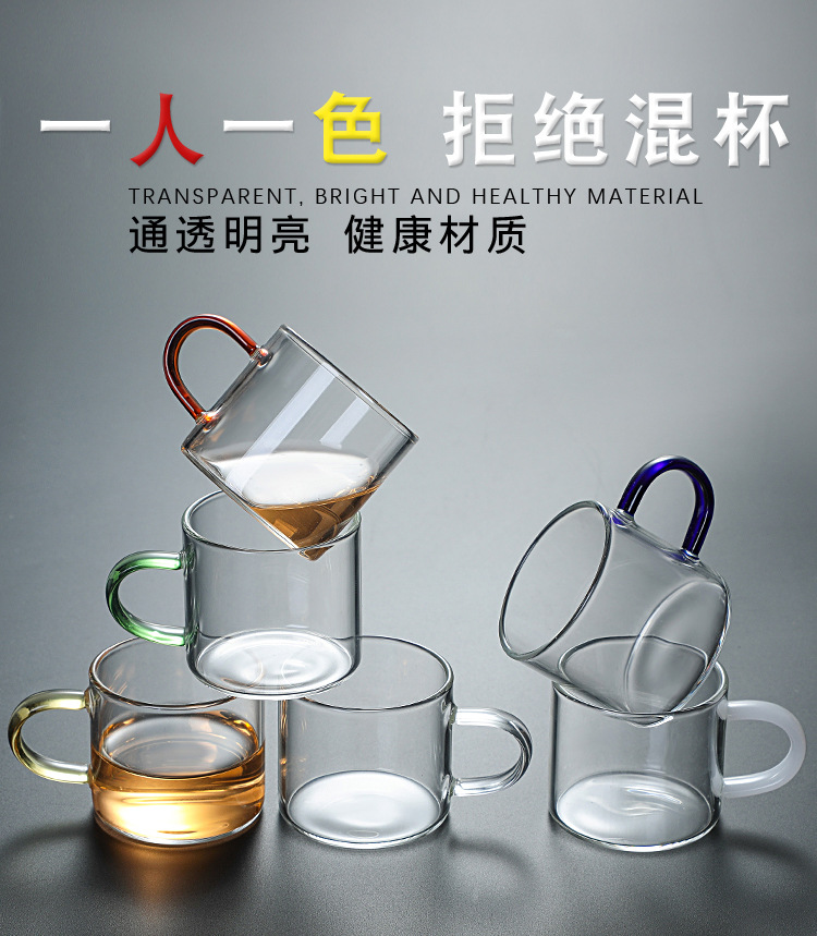 High borosilicate glass tea cups, master cups, heat-resistant transparent thickened tasting cups, small colored handle tea bowls, Gongfu tea sets pic 1