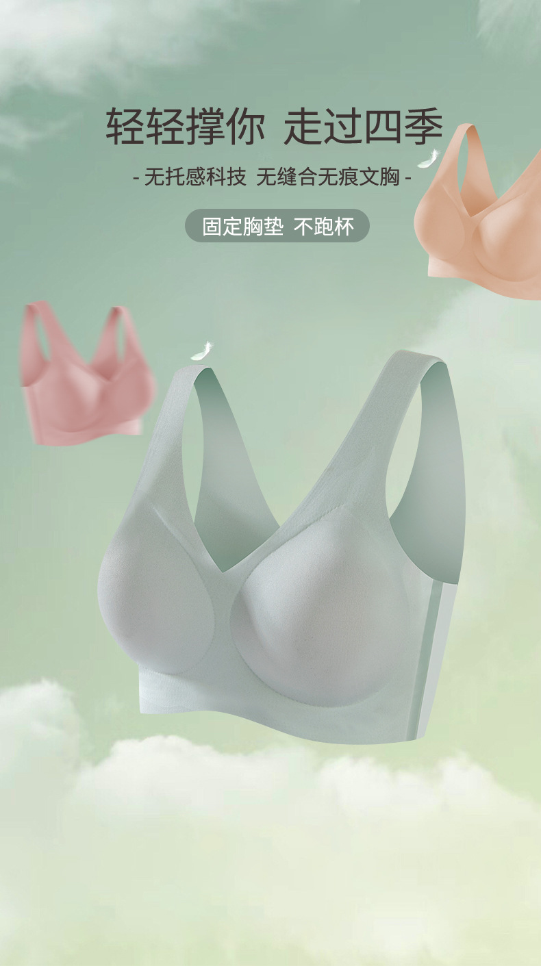 全固定杯无痕无尺码内衣女聚拢裸感免拆胸垫一片式无钢圈文胸罩详情1