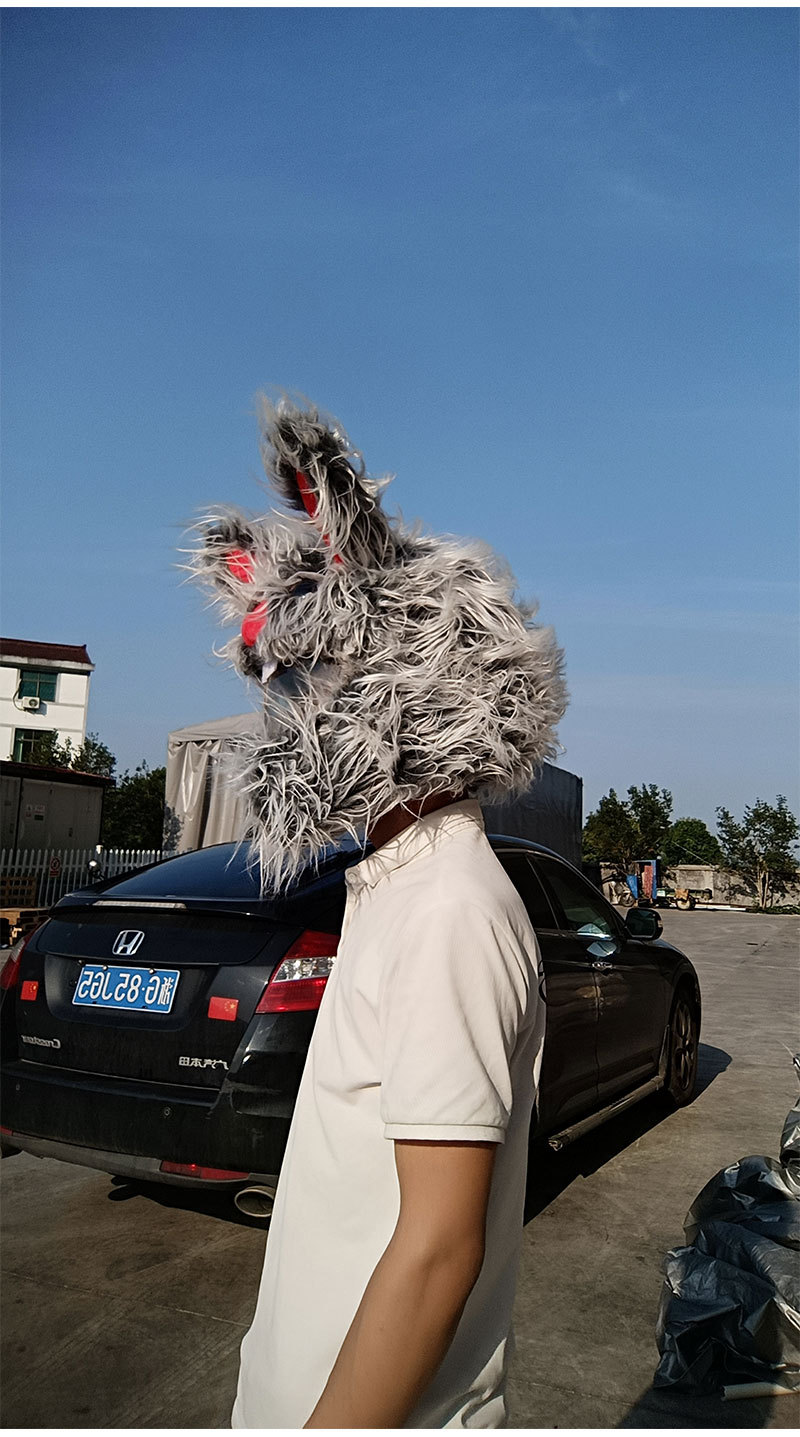 A niche rabbit-shaped personalized riding cartoon plush helmet, headgear, motorcycle face mask, long-haired hat decoration, and a street style pic 11