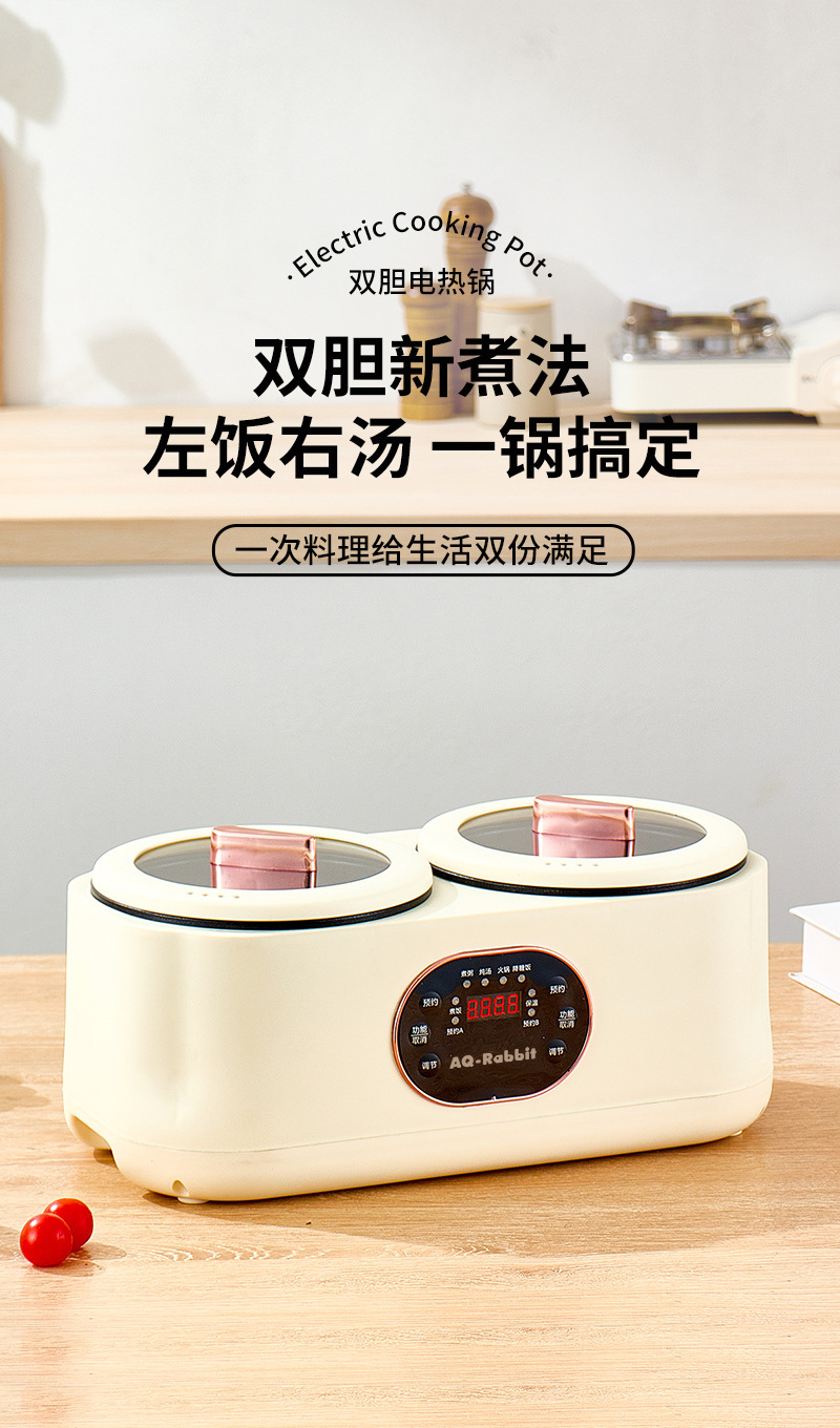 Double-pot rice cooker, a household multi-functional electric cooking pot with preset timing, large capacity, and dual assembly for both steaming and cooking pic 1