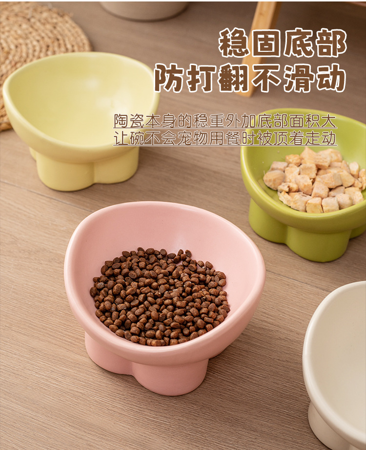 Cat bowl, ceramic food bowl, water bowl, cervical vertebrae protection, high legs, slanted mouth, cat drinking bowl, pet bowl, dog rice bowl, food basin pic 15
