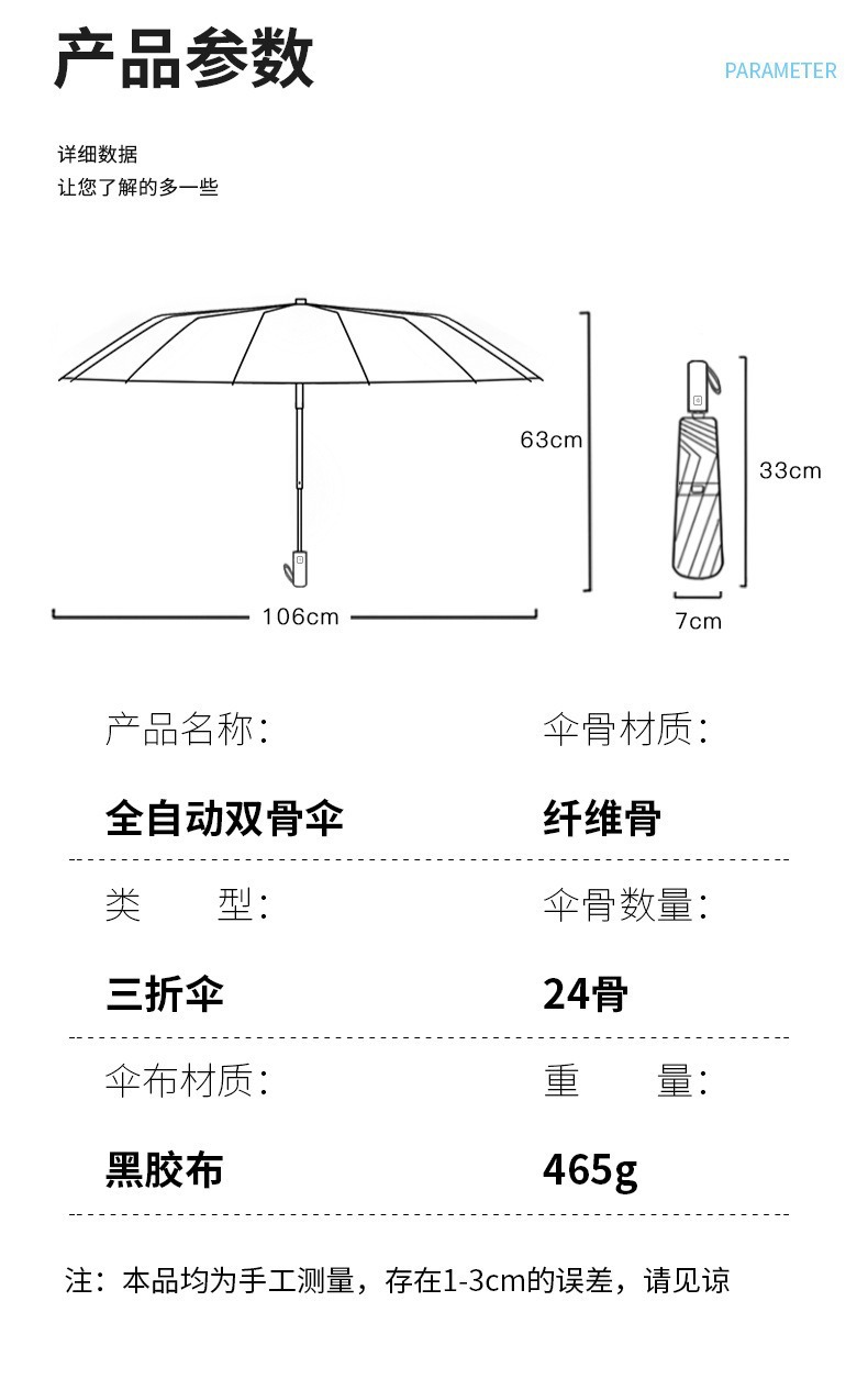24骨雨伞加大加固男款学生三折伞防紫外线太阳伞广告伞批发定制详情6