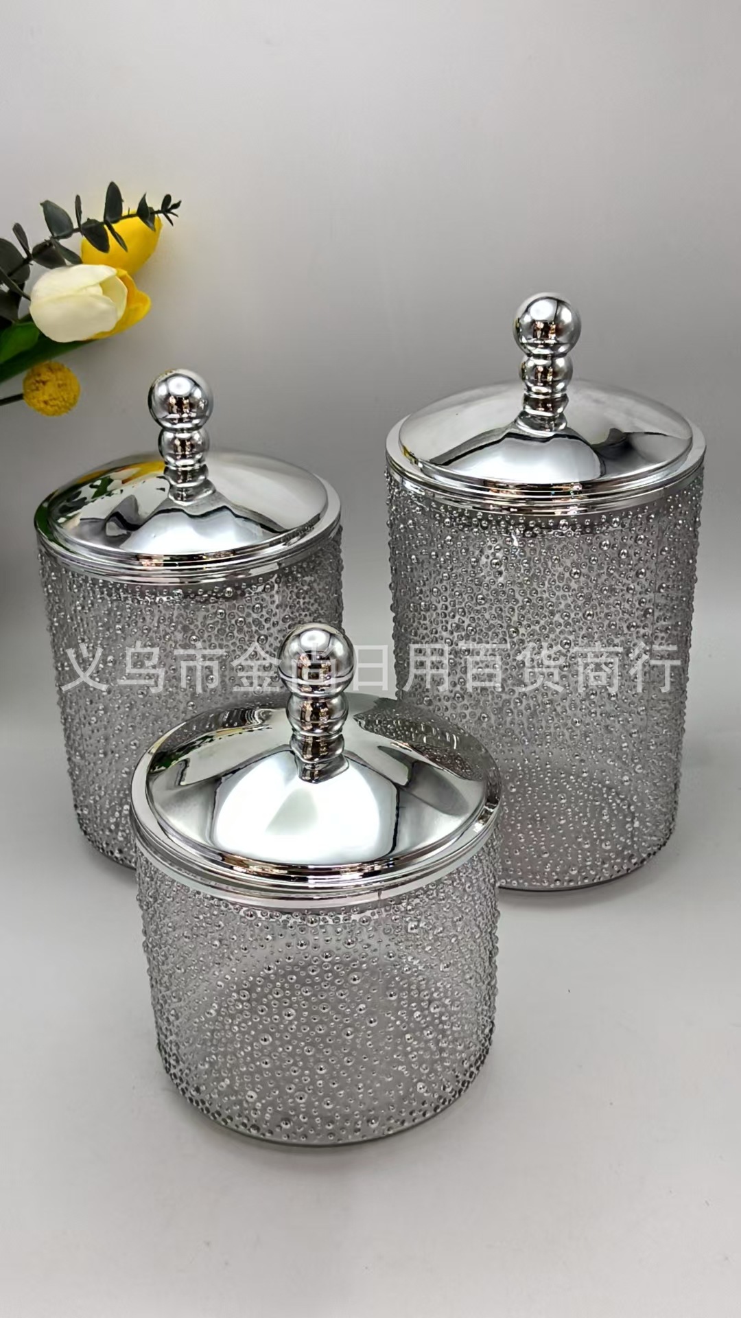 Light luxury round bead lid rice bead plastic solid color transparent storage jar without base, candy jar with color box pic 4
