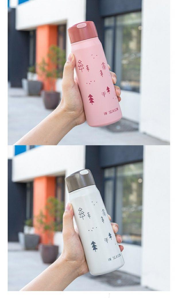 小清新森纸季保温杯硅胶提绳便携随手杯304不锈钢礼品学生水杯子详情8