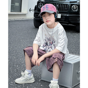 熊猫圆圆渐变男童夏季套装 2024跨境新款儿童短袖二件套织里童装详情19