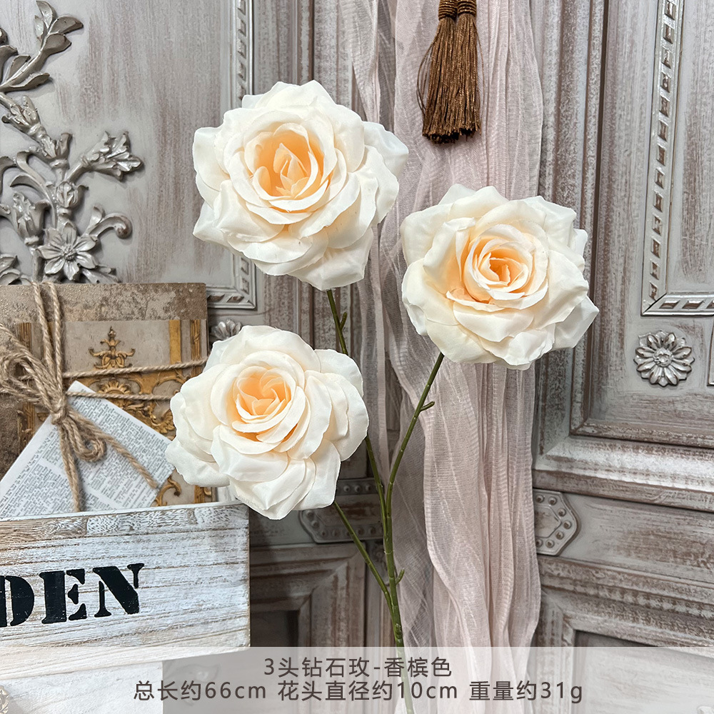 3头钻石玫瑰仿真假花束成品人造绢花婚庆地排用花塑料花婚礼布置详情22