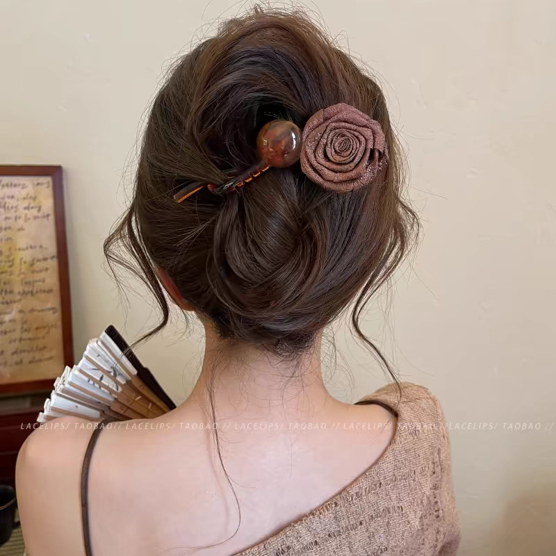 High-end rose flower twist clip for women 2025 new style, back head straight clip, grab clip, versatile hair clip and hair accessory pic 8