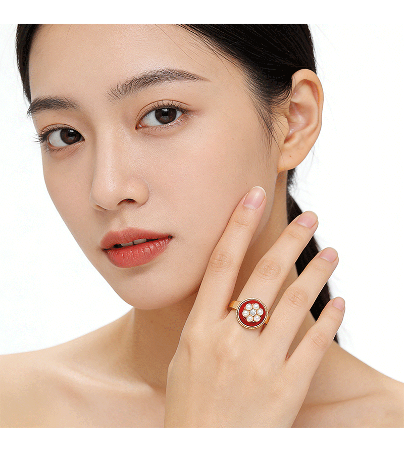 Hyacinth red oil-dripping pearl ring for women, a niche design with a high-end feel, is a fashionable and skin-whitening ring for the New Year 2026 pic 8