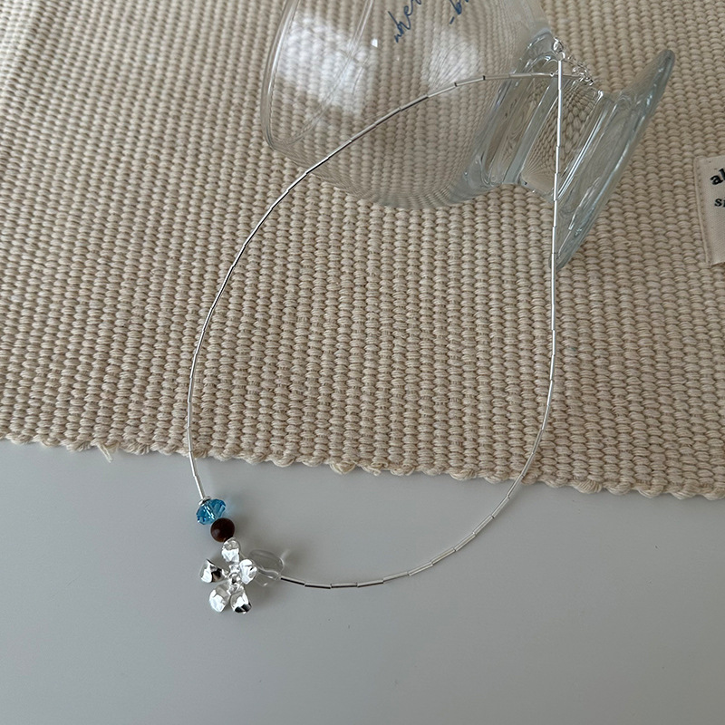 925 sterling silver irregular crystal flower sandalwood necklace for women, simple, light luxury, fashionable and individual collarbone chain N0992 pic 14
