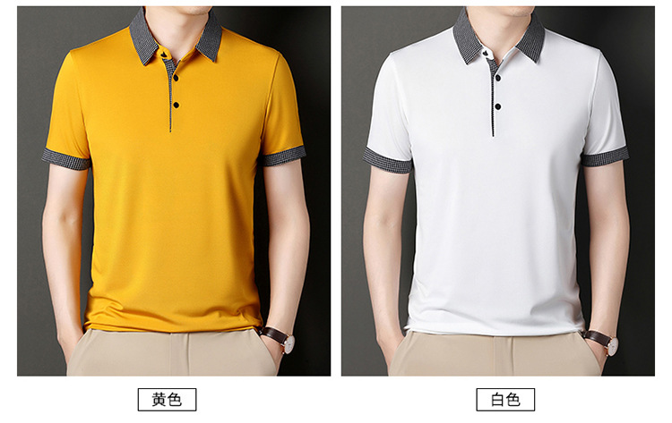 【高弹冰丝】原笈男士短袖POLO衫2023夏季纯色打底衫中老年tT恤衫详情10