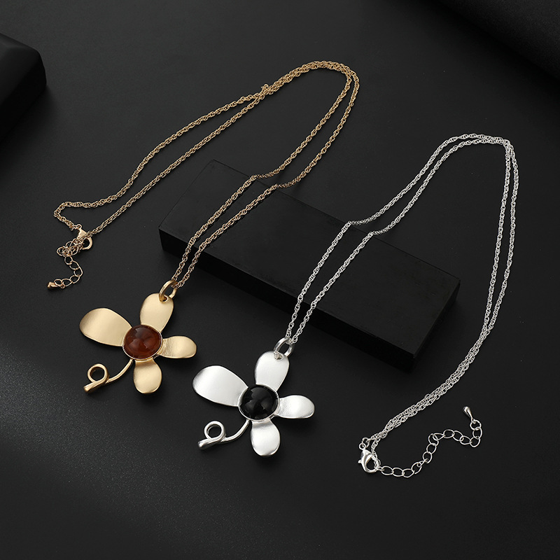 新款跨境专供亚马逊长项链时尚简约花朵几何金属吊坠女百搭毛衣链详情12