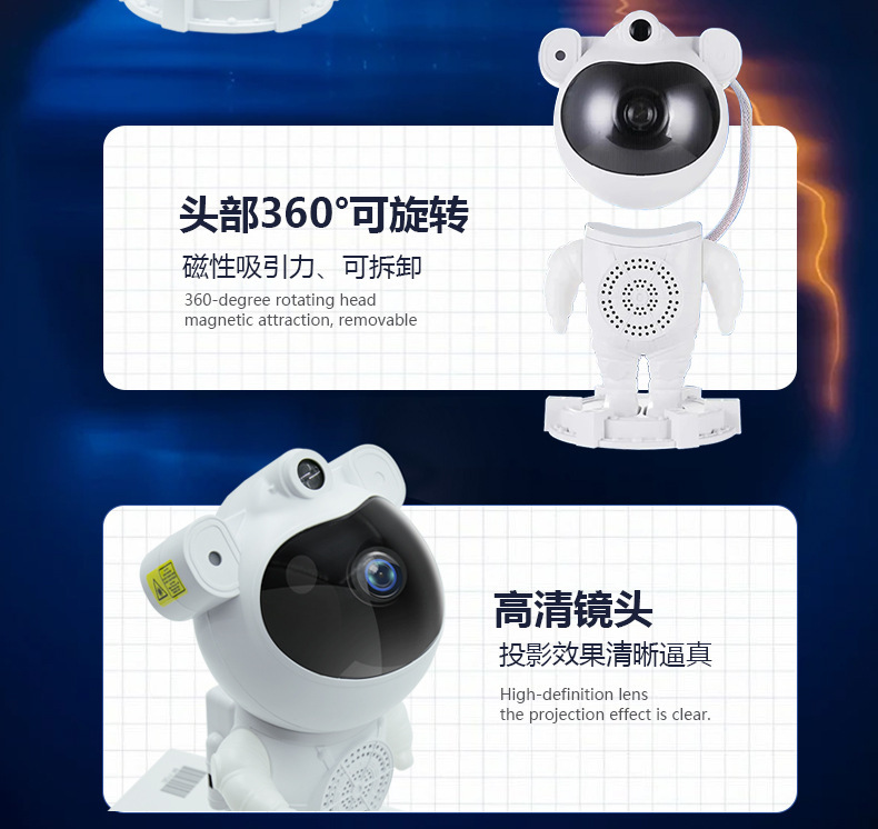 跨境爆款宇航员星空投影灯USB满天星氛围灯太空人摆件星空灯详情13