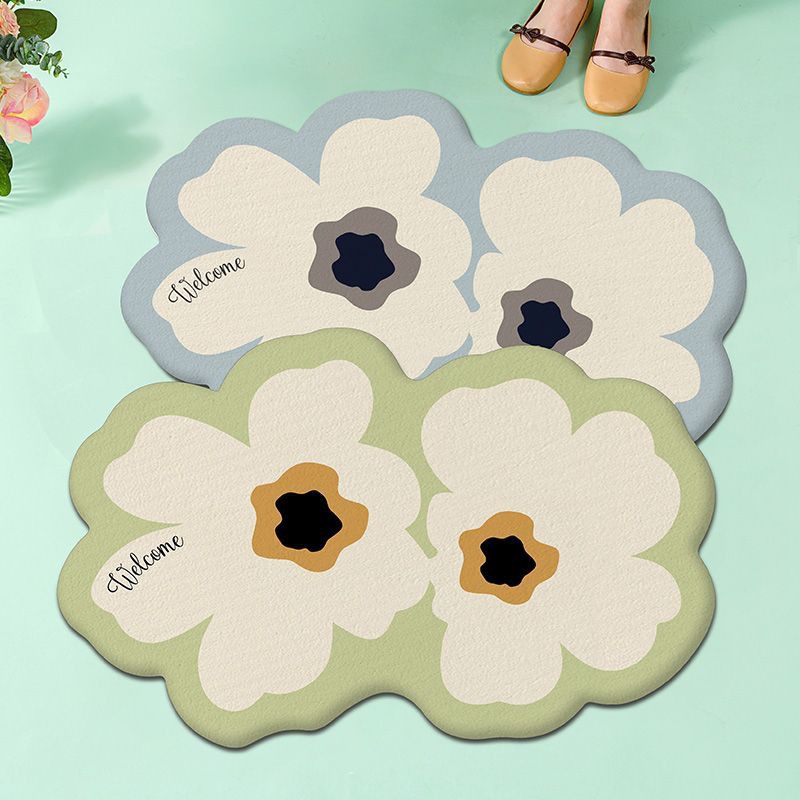 花朵浴室橡胶防滑易打理地垫小清新卫生间门口硅藻泥吸水速干脚垫详情1