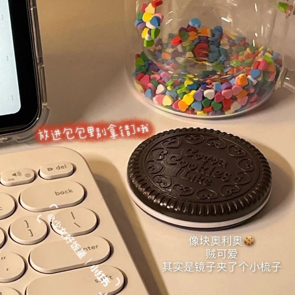 创意ins可爱奥利奥巧克力饼干镜子户外便携随身镜迷你折叠化妆镜.详情5
