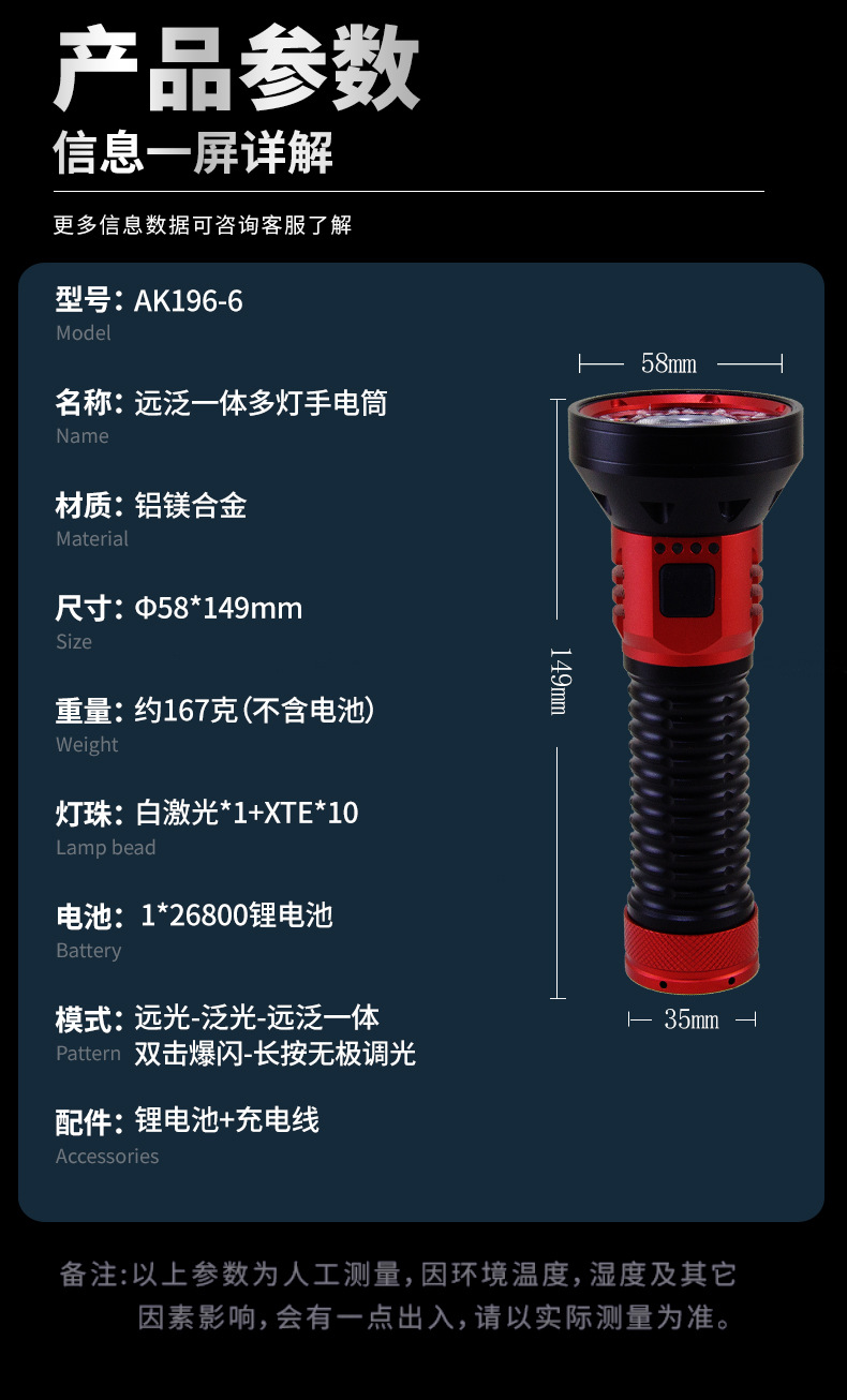 Wholesale of new cross-border product Pailide high-intensity multi-lamp flashlight, high and low beam aluminum alloy long-range white laser flashlight pic 15