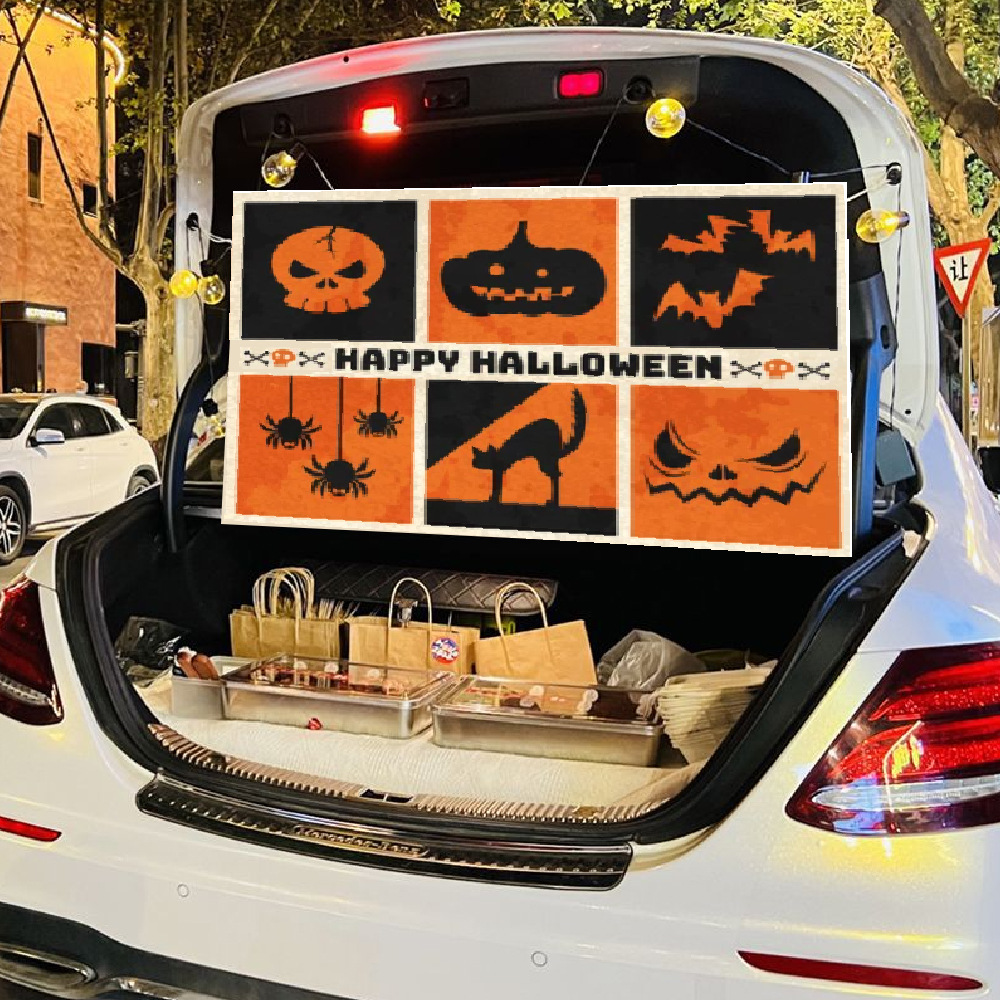 Cross-border Halloween background fabric 90*150 polyester, terrifying atmosphere, car trunk decoration banner, hanging flag pic 26