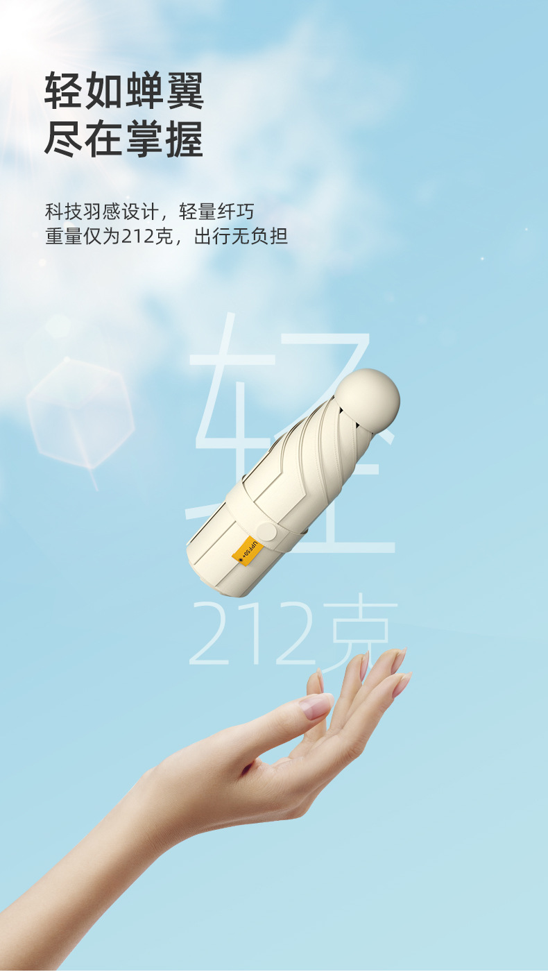 迷你五折便携遮阳伞黑胶UPF50+全遮光防紫外线晴雨两用女太阳伞详情14