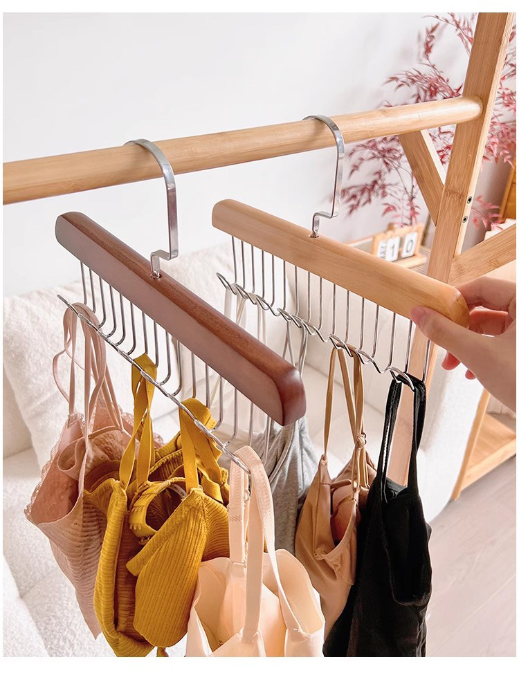 8-hook wooden hanger hanger for storing underwear, vests and ties, student dormitory solid wood wavy drying hanger pic 7