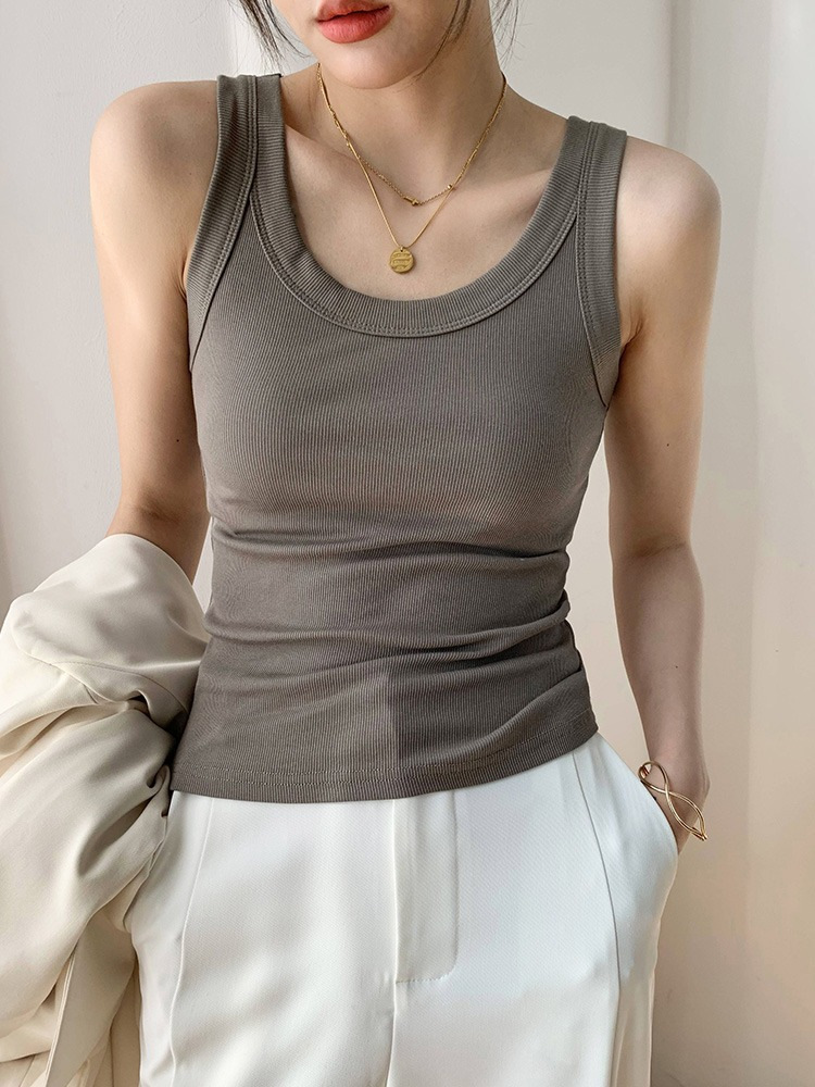 260g高质量螺纹绵纯棉女士背心遮副乳修身显瘦内搭外穿打底防走光详情1