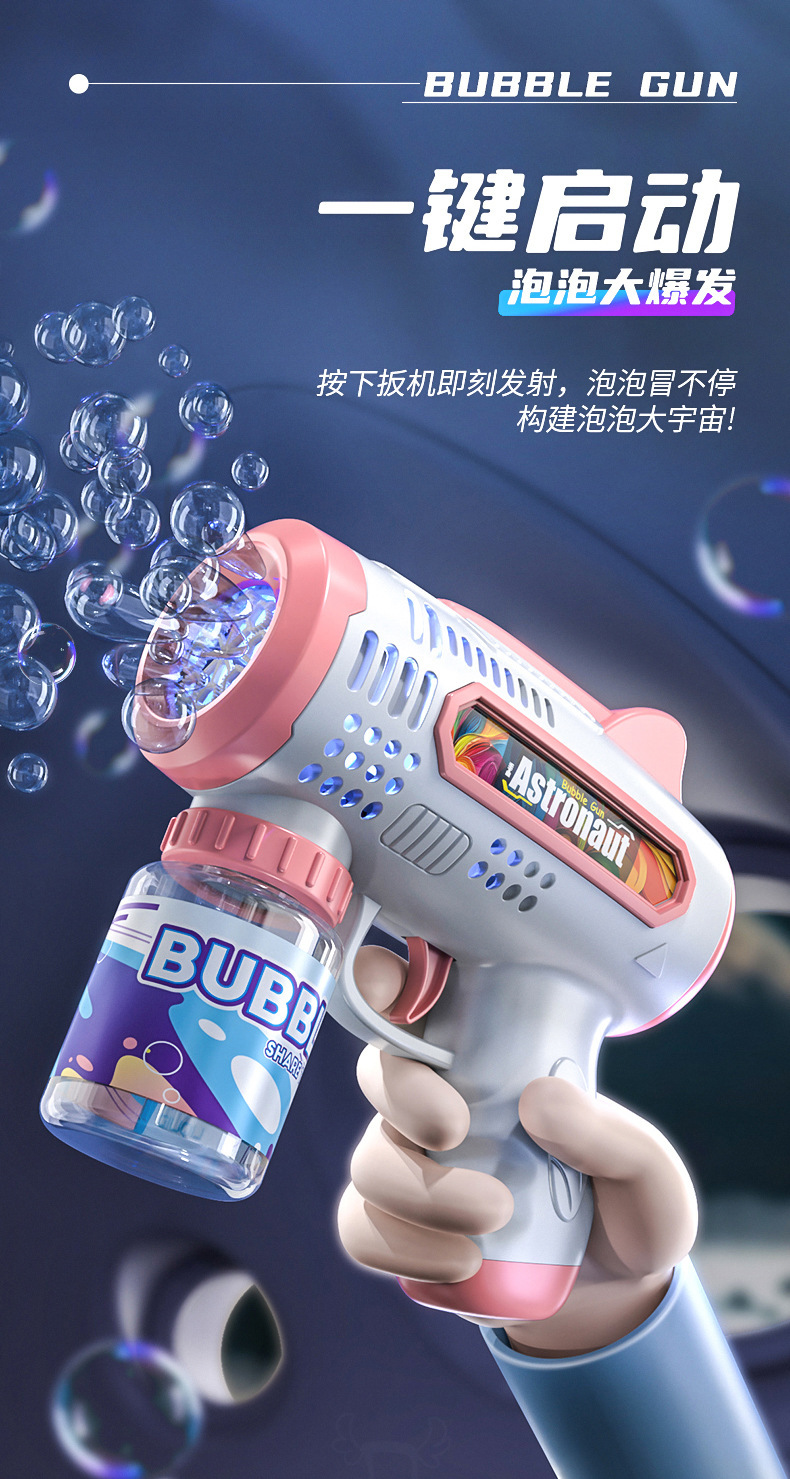 跨境儿童8孔太空全自动灯光手持泡泡枪儿童户外玩具批发六一礼物详情5