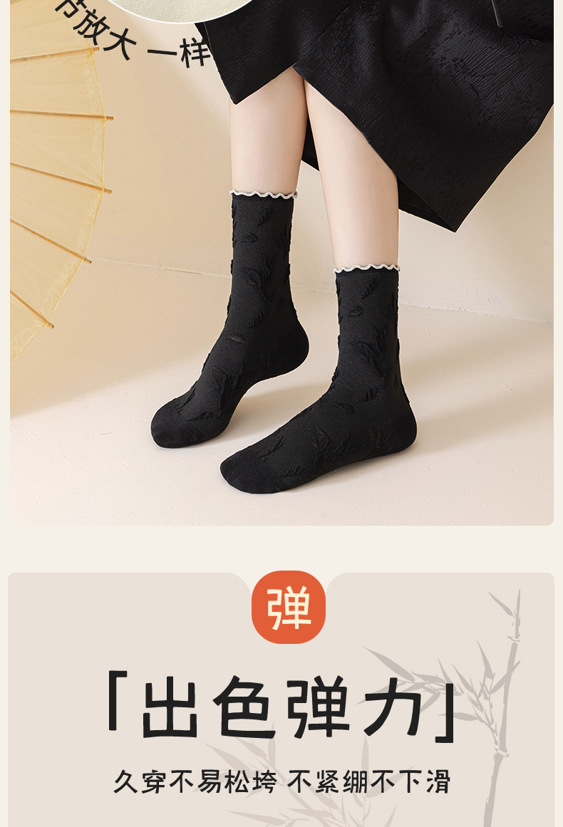 国潮阿程家批发袜子女春秋中国风新中式水墨画个性复古浮雕ins花边袜详情14