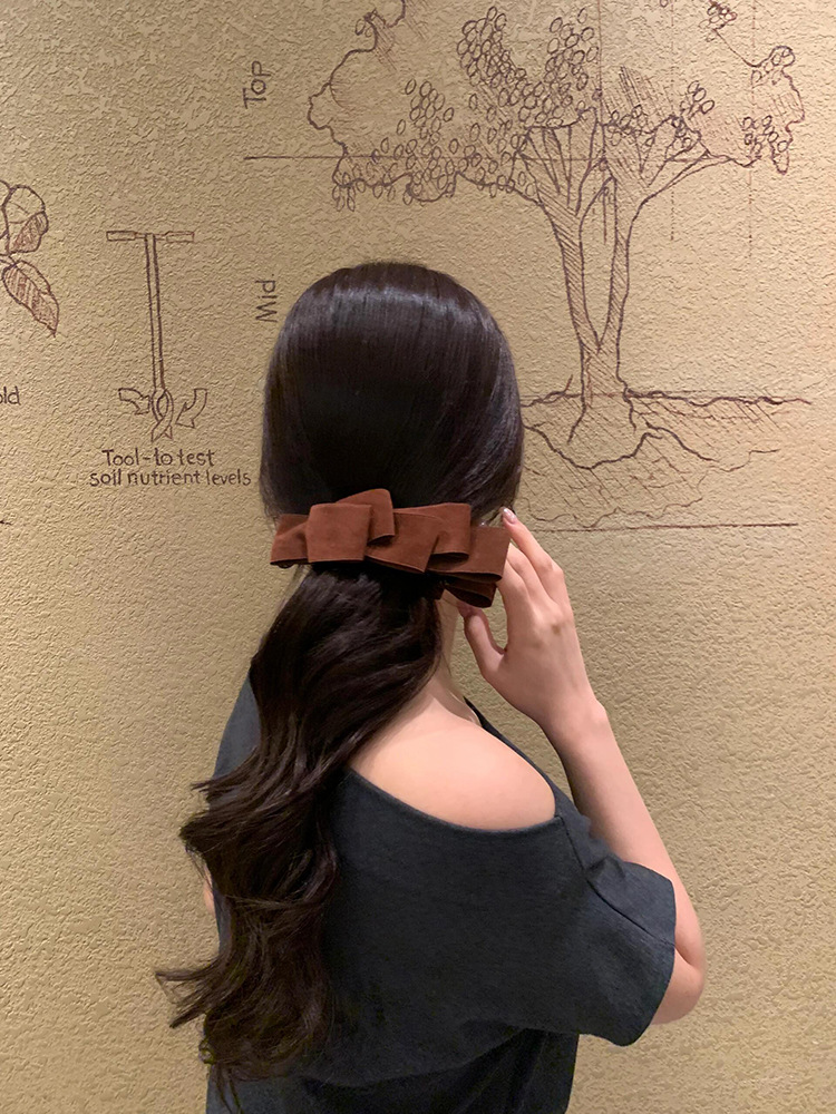 早秋韩系高级感麂皮绒多层蝴蝶结香蕉夹女后脑勺盘发夹马尾夹发饰详情6