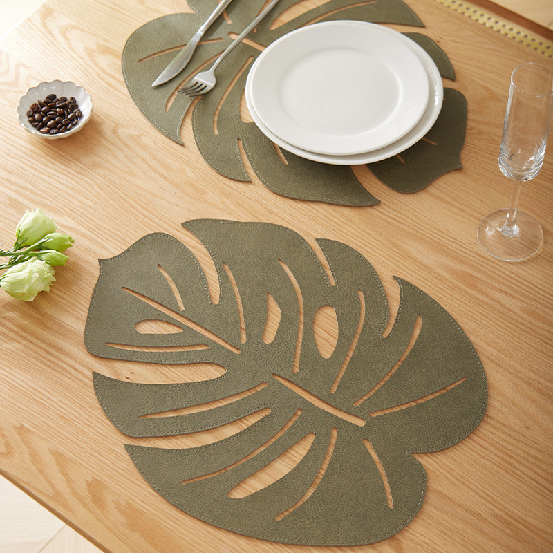 亚马逊热销款仿真龟背叶餐垫树叶家居装饰镂空隔热垫双面颜色桌垫详情8