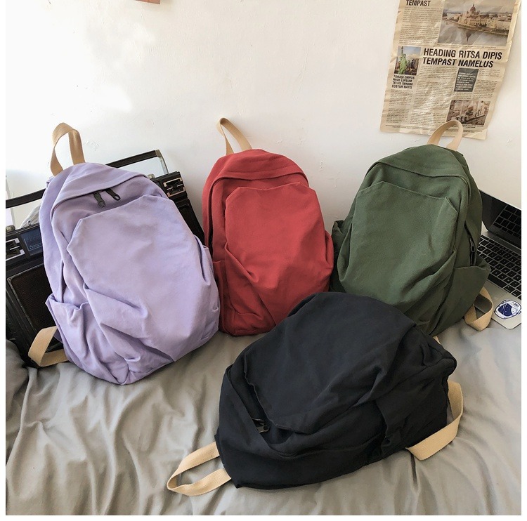 书包女休闲复古耐磨帆布双肩包男女日系大学生简约百搭旅行背包男详情2