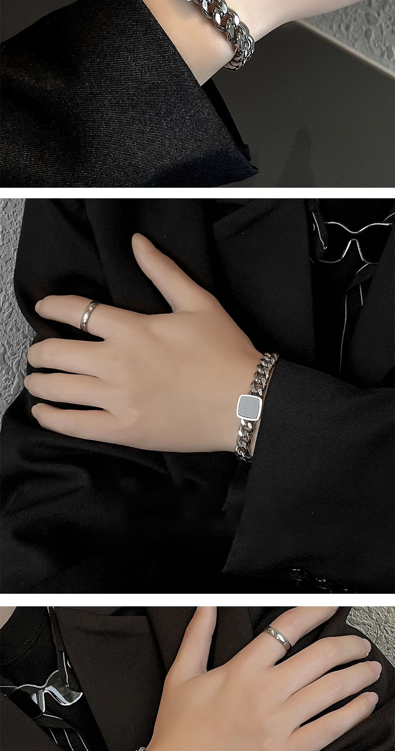 Square Cuban bracelet for men, made of titanium steel, does not fade, trendy and versatile, retro and niche jewelry. For women, it is a high-end accessory pic 5
