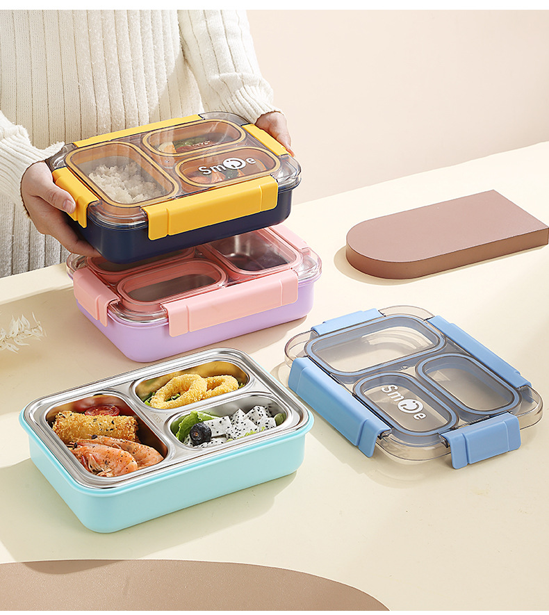 跨境热卖独立密封3格不锈钢饭盒 lunchbox不串味学生白领便当餐盒详情16