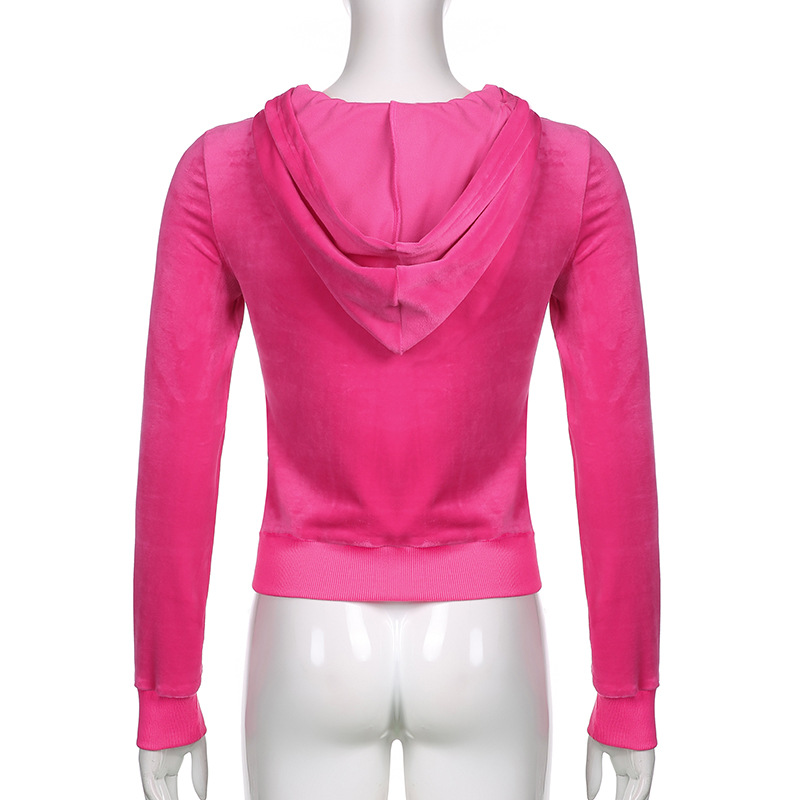 Solid color velvet slim sports suit zipper hood pic 37