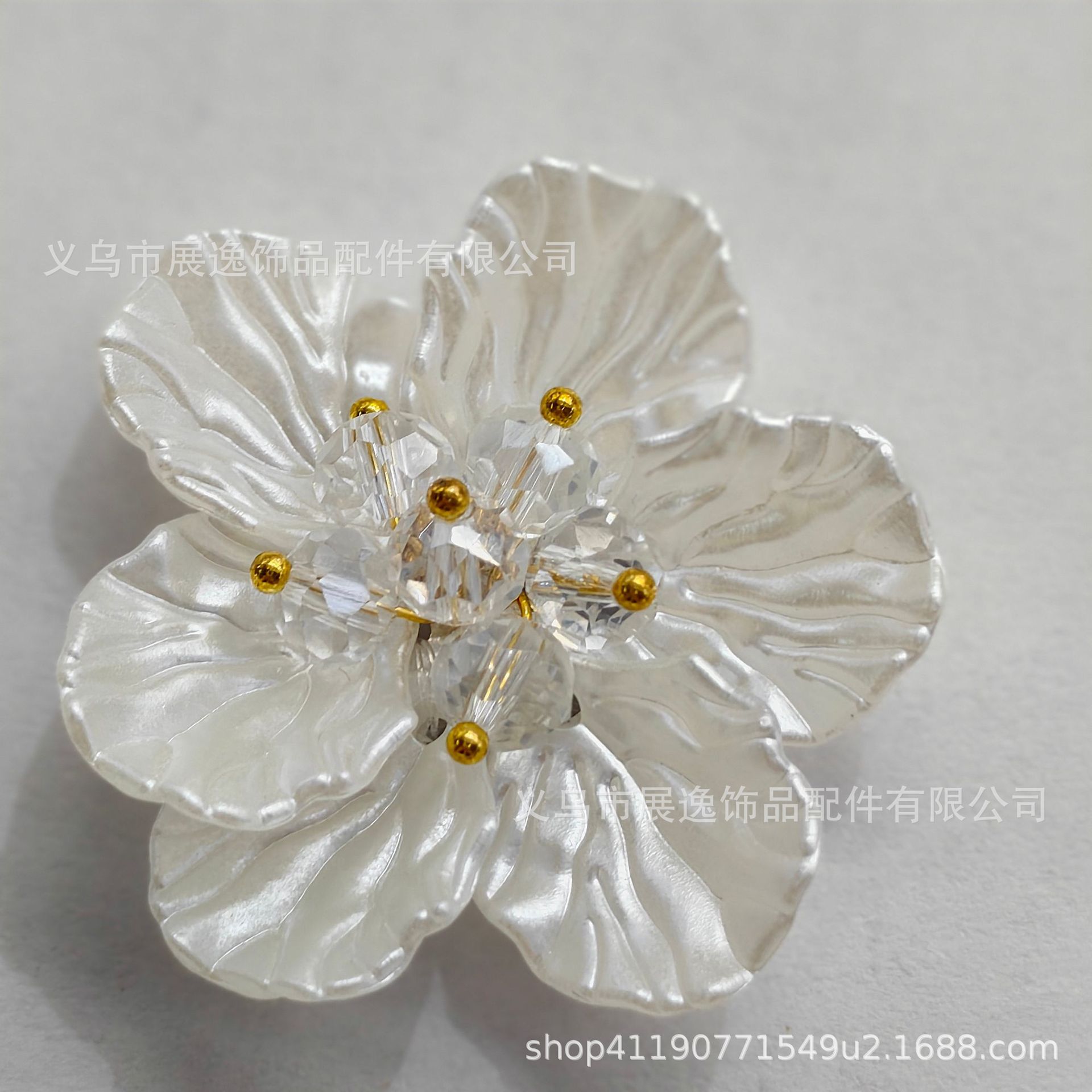 双层花朵 头饰复古发簪 染色多瓣花 S099手缝花ABS仿珍珠牡丹详情7