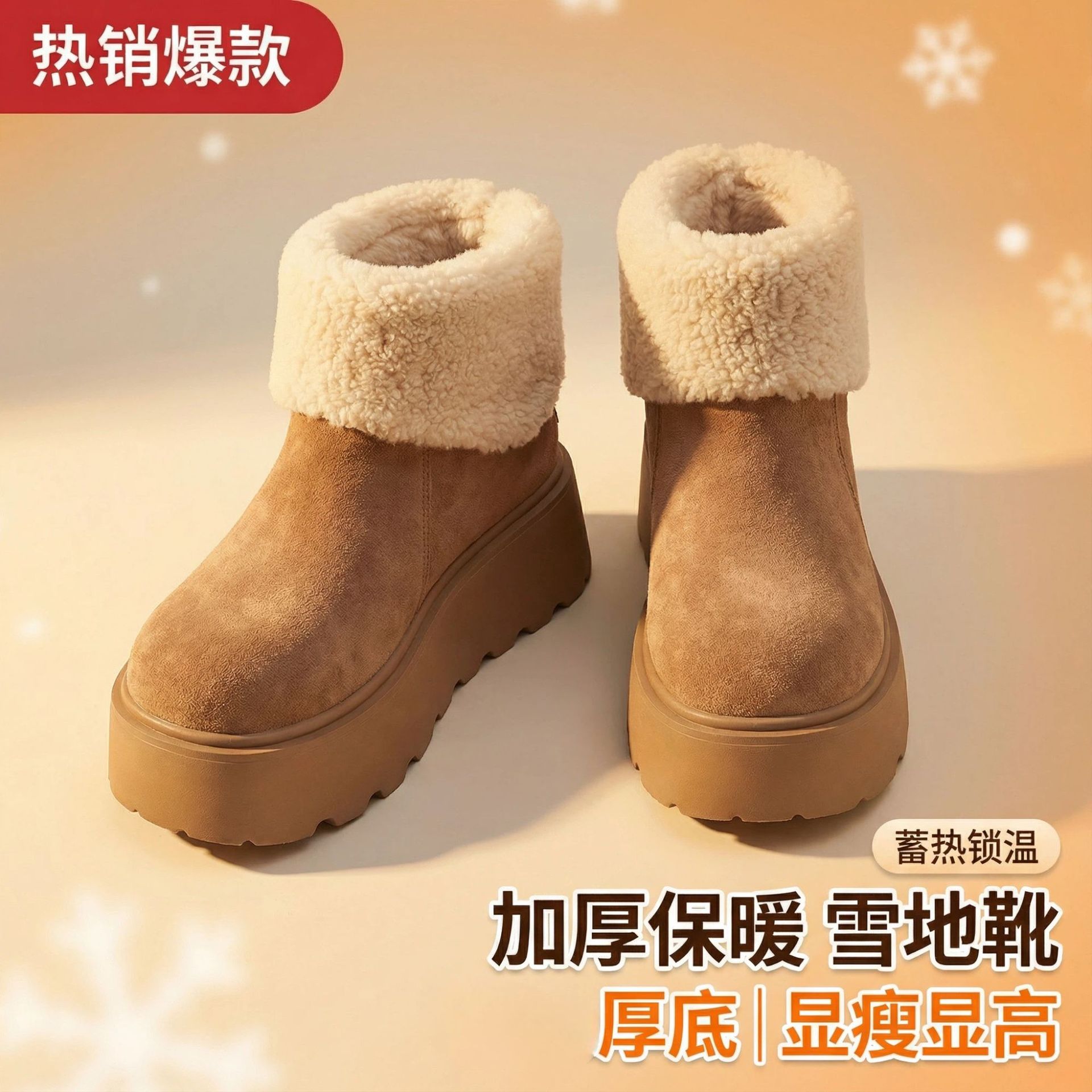 厚底增高雪地靴女2025新款冬季加绒保暖毛毛短靴时尚丑萌大头棉鞋详情2